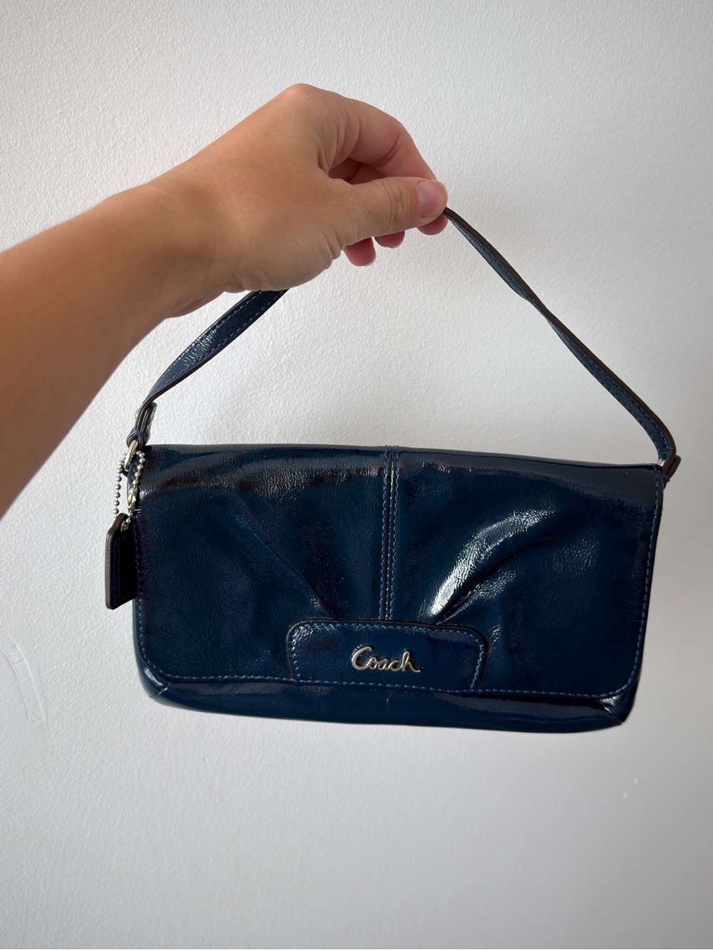 Coach Teal Patent Leather Wristlet with Logo Tag